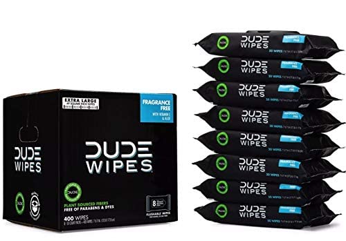 DUDE Wipes - Flushable Wipes - 8 Pack, 336 Count - Unscented Extra-Large Adult - Vitamin-E & Aloe - Septic and Sewer Safe