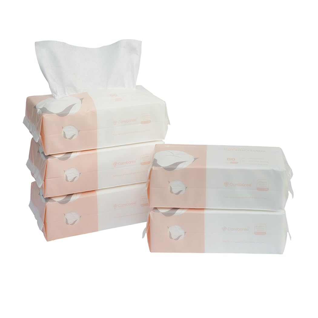 Careboree Extra Thick Dry Wipes, 100% Pure Cotton, 400 Count (5 Pack)