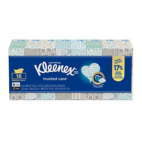 Kleenex Trusted Care Facial Tissues, 8 Flat Boxes, 200 Tissues per Box