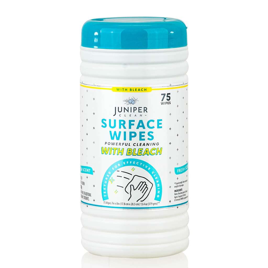 Juniper CLEAN 24 Pack Surface Cleaning Wipes with Bleach, All-Purpose Cleaner for Bathroom, Kitchen, Office, 1728 Count Soft Flow, Fresh Scent, Lint Free & Durable