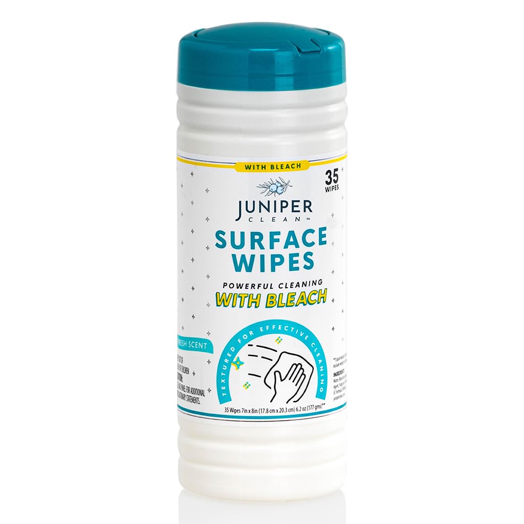 Juniper CLEAN 24 Pack Surface Cleaning Wipes with Bleach, All-Purpose Cleaner for Bathroom, Kitchen, Office, 1728 Count Soft Flow, Fresh Scent, Lint Free & Durable