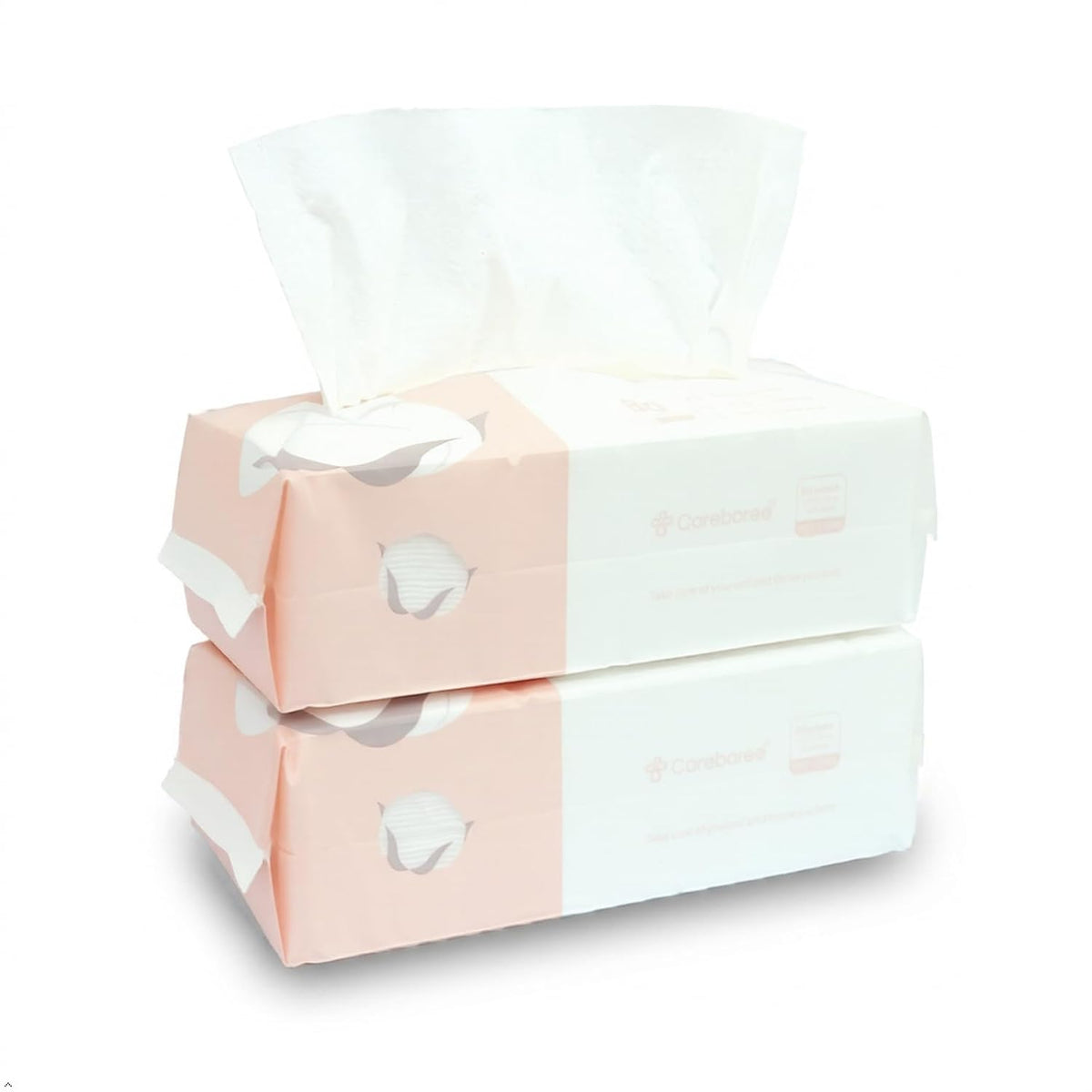 Careboree Extra Thick Facial Cotton Tissue Dry Wipes, 100% Cotton 2 Pack
