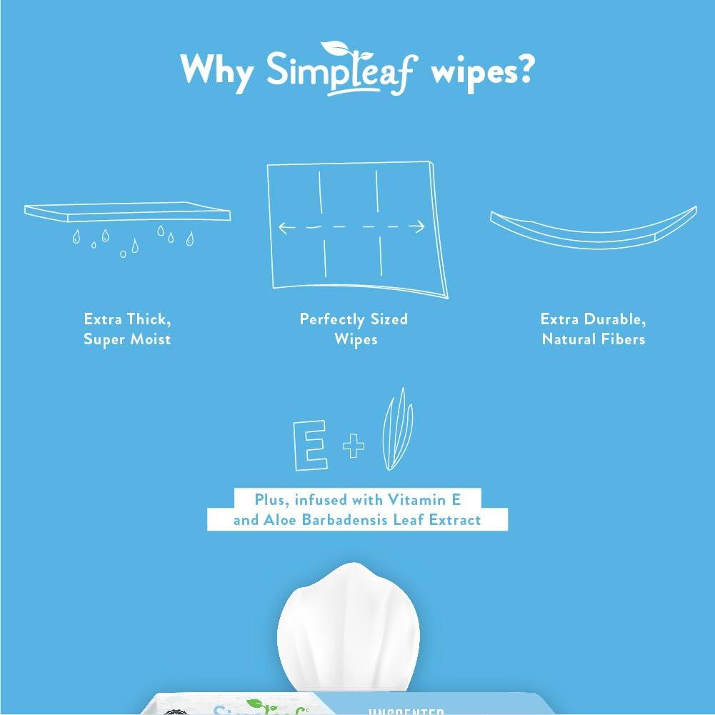 Simpleaf Flushable Wet Wipes Unscented | Plastic Free, Paraben & Alcohol Free | Hypoallergenic & Safe for Sensitive Skin | Soothing Aloe Formula | Adult Toilet Wipes (6 x 50 Count Pack) 300 Count
