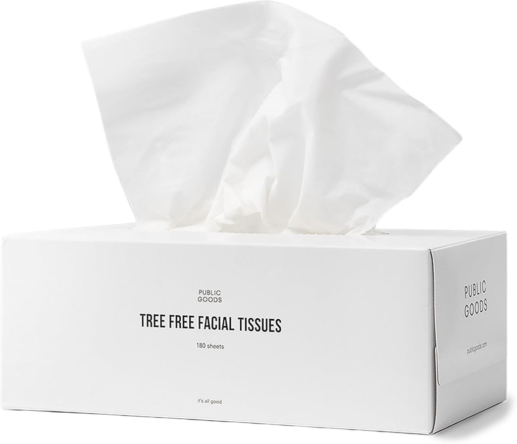Public Goods Tree-Free Tissues | Bamboo and Sugarcane Facial Tissues | Soft 2-Ply Sheets for Sensitive Skin | Biodegradable, BPA-Free, and Eco-Friendly | 180 Sheets per Box