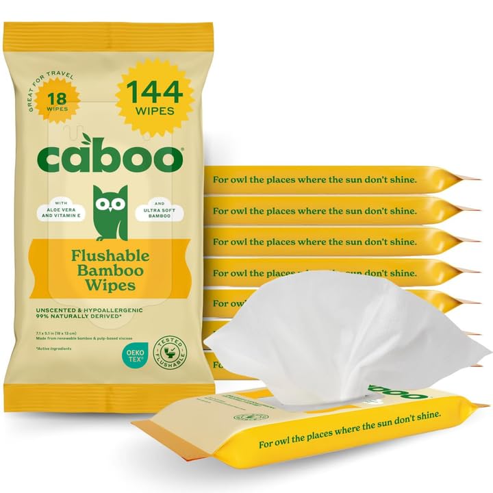 Caboo Tree Free Flushable Wipes, Septic Safe, 180 Wipes