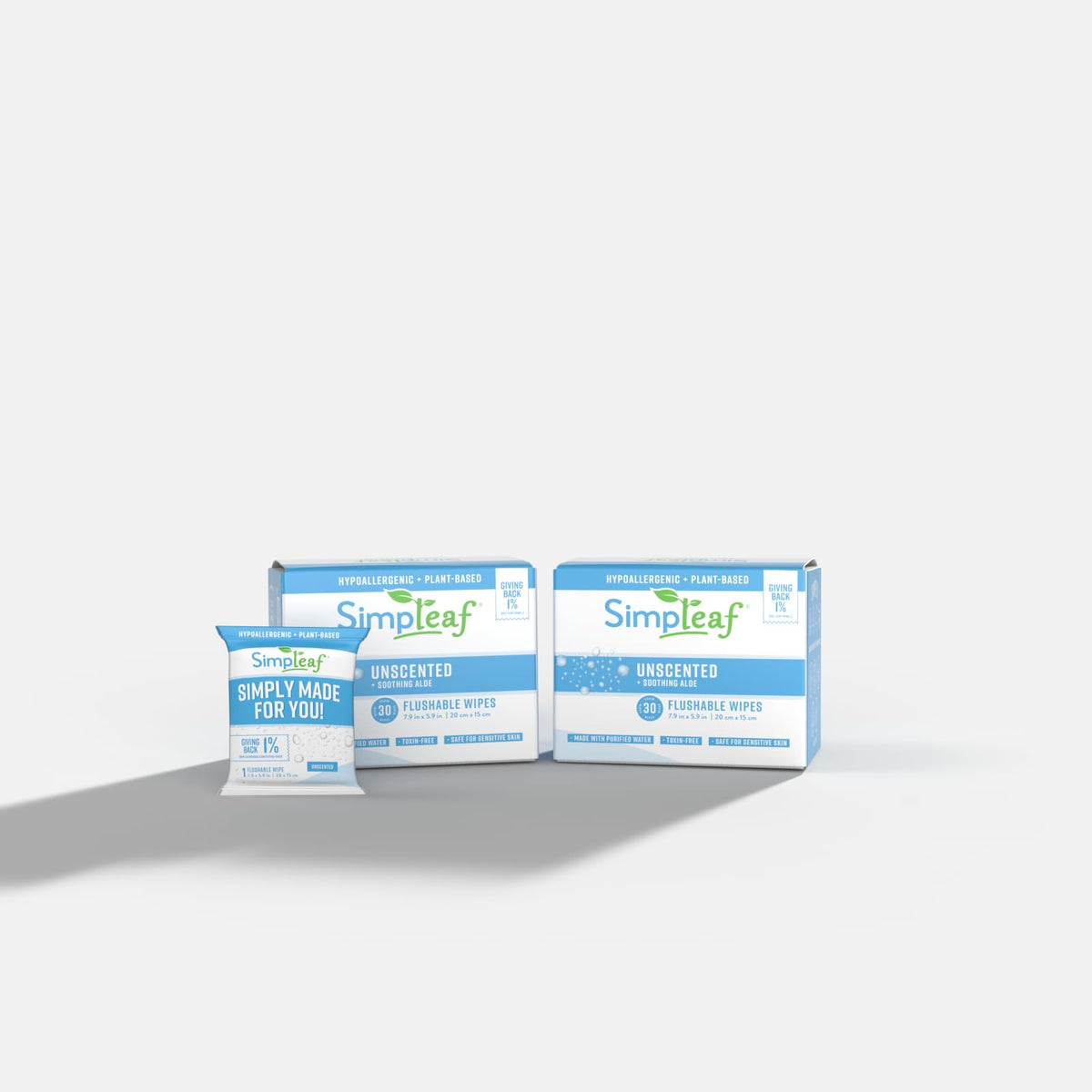 Simpleaf Flushable Unscented Single Pack Wet Wipes | Paraben & Alcohol Free | Hypoallergenic & Safe for Sensitive Skin | Soothing Aloe Vera Formula | (30 x 2 Single Pack Wipes) 60 Counts Total