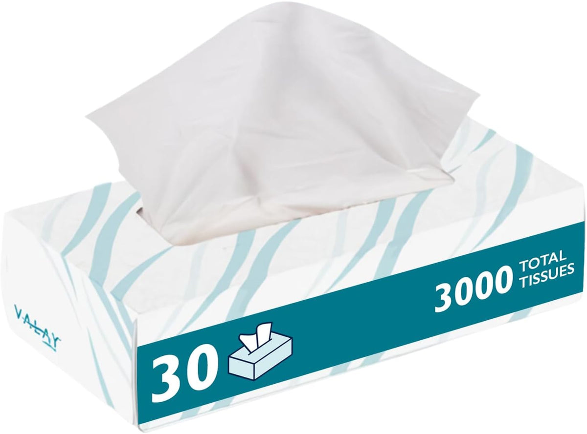 Morcon Valay Facial Tissue Paper | Soft, Absorbent Hand and Face Wipes, Premium Facial Tissues Boxes for Personal Care, 30 Pack of White 2-Ply Tissues | 100 sheets Per Box