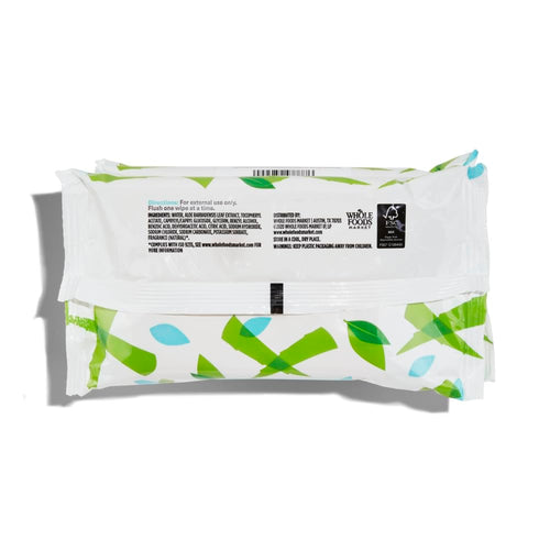 365 by Whole Foods Market, Plant-Based Flushable Wipes, Aloe & Green Tea Scent, 42 Count (Pack of 3)