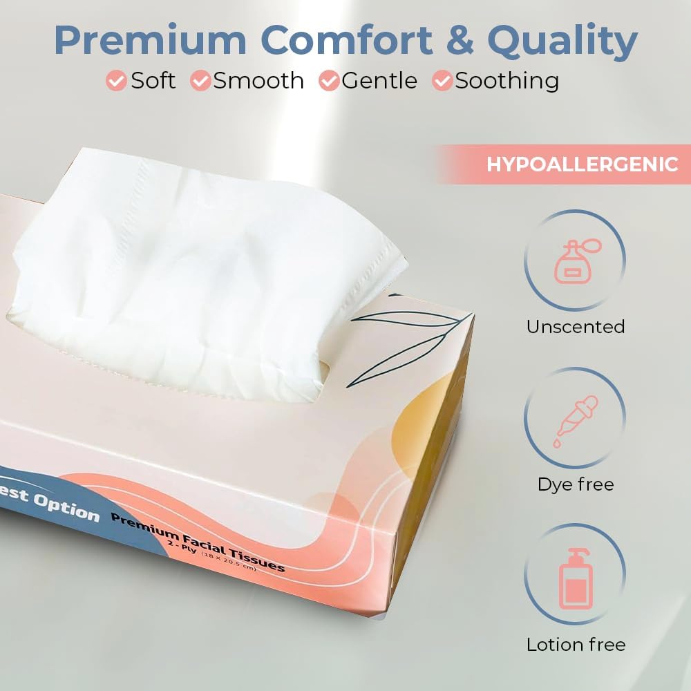Soft 2-Ply Facial Tissue, White, 100-Count Box | Professional, Gentle and Durable | Great for Bathroom, Office, Business, School (1,200 Tissues, Bulk Pack of 12-Boxes)