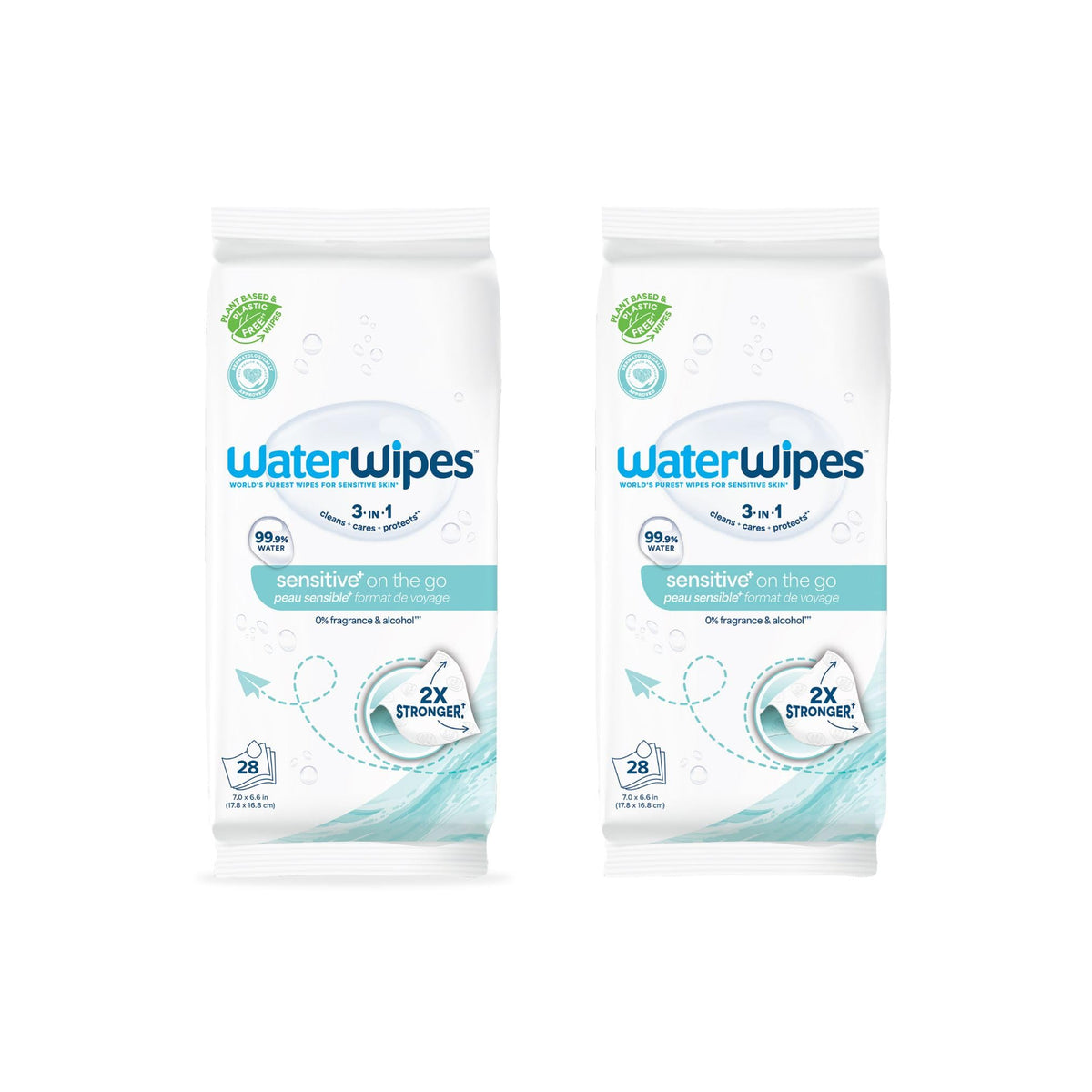 WaterWipes Sensitive+ On The Go Wipes, 3-In-1 Cleans, Cares, Protects, 99.9% Water, Unscented & Hypoallergenic Wet Wipes, 28 Count (Pack of 1)