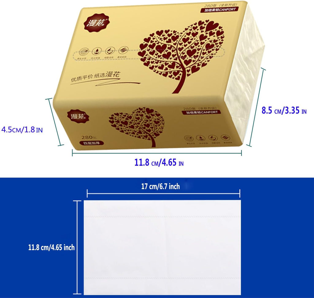 10 Packs Soft Small Facial Tissue, Disposable Facial Napkin, Wood Pulp Fiber Material NOT COTTON, Facial Towel, White Facial Paper Tissue, 4-Ply, 10 Pack, 280 Sheets per Pack, 2800 Sheet In Total