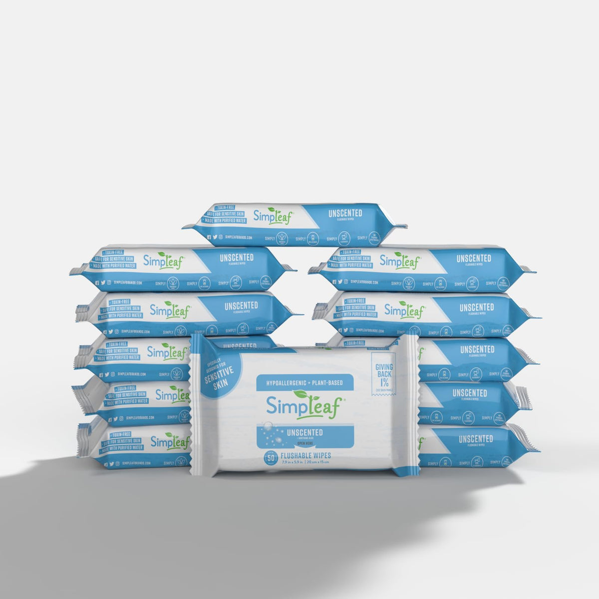 Simpleaf Flushable Wet Wipes Unscented | Plastic Free, Paraben & Alcohol Free | Hypoallergenic & Safe for Sensitive Skin | Soothing Aloe Formula | Adult Toilet Wipes (3 x 50 Counts Pack) 150 Counts