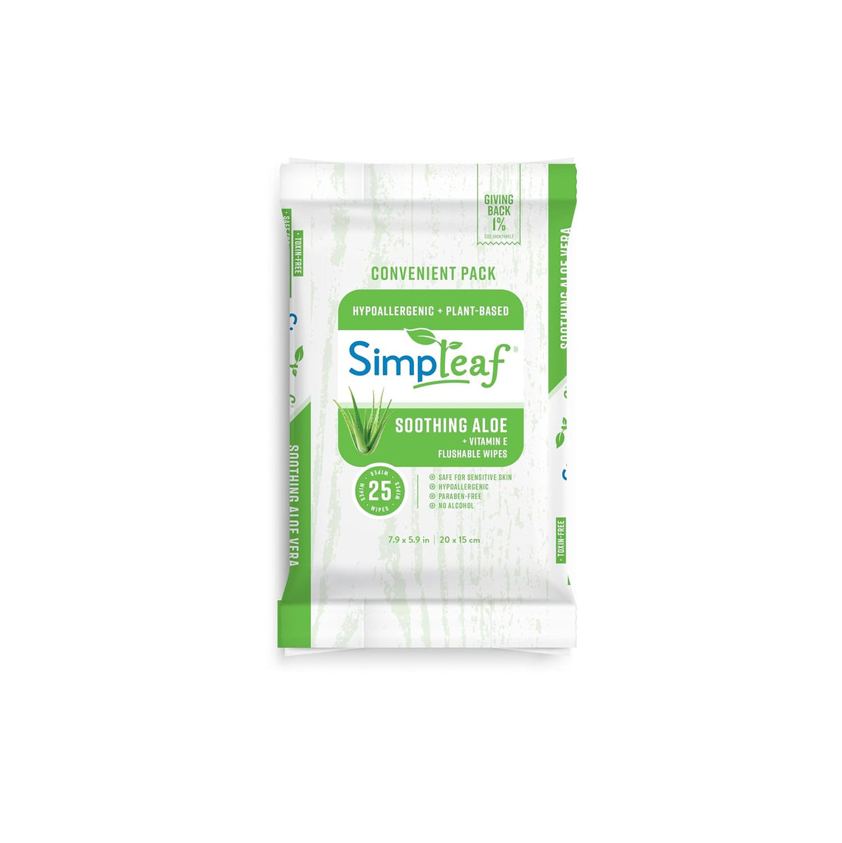 Simpleaf Flushable Wet Wipes Aloe Vera| Eco-Friendly, Paraben & Alcohol Free | Hypoallergenic & Safe for Sensitive Skin | Soothing Aloe Formula | (4 x 25 Count Convenient Pack) 100 Count Total