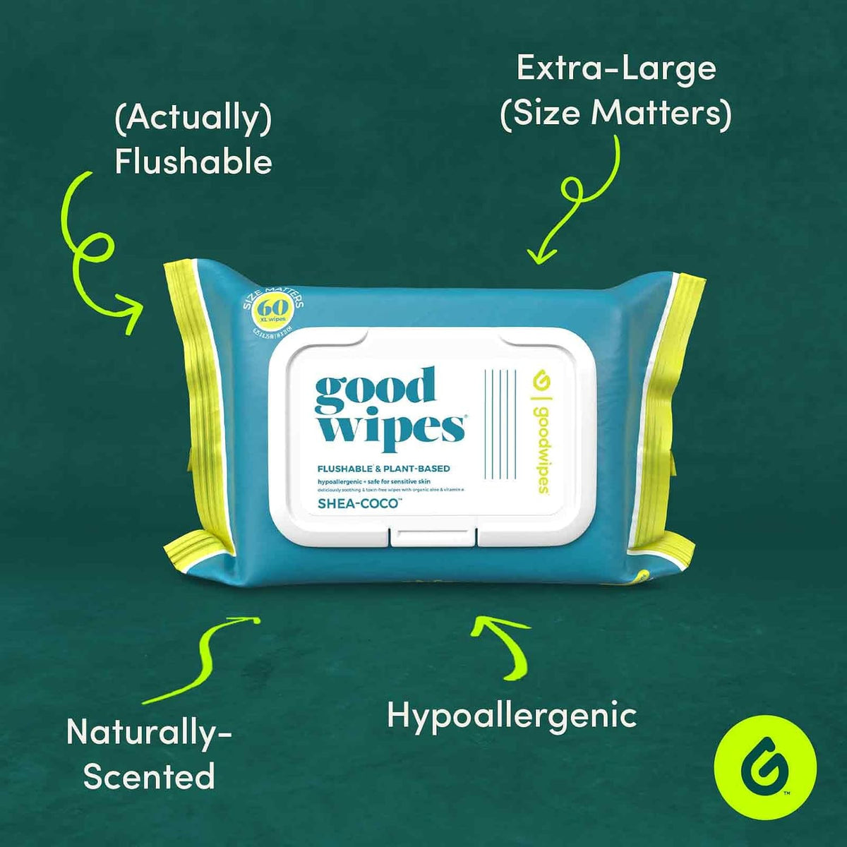 goodwipes Flushable Butt Wipes Made with Vitamin E & Aloe - Soft & Gentle Wet Wipe Dispenser for Home Use, Septic & Sewer Safe - Largest Adult Toilet Towelettes - Shea-Coco, 180 Count (3 Packs)