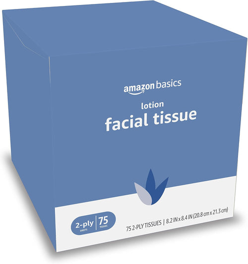 Amazon Basics Facial Tissues with Lotion, 2-Ply, 300 Count (4 Boxes, 75 Tissues per Box), Packaging May Vary