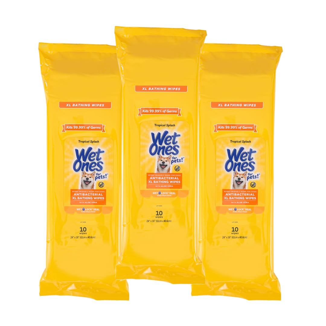 Wet Ones for Pets Multipurpose Dog Wipes with Aloe Vera, Tropical Splash Scent - Pet Bathing Wipes with Wet Lock Seal for Dog Paws and All-Over Use, 100 Count - 3 Pack