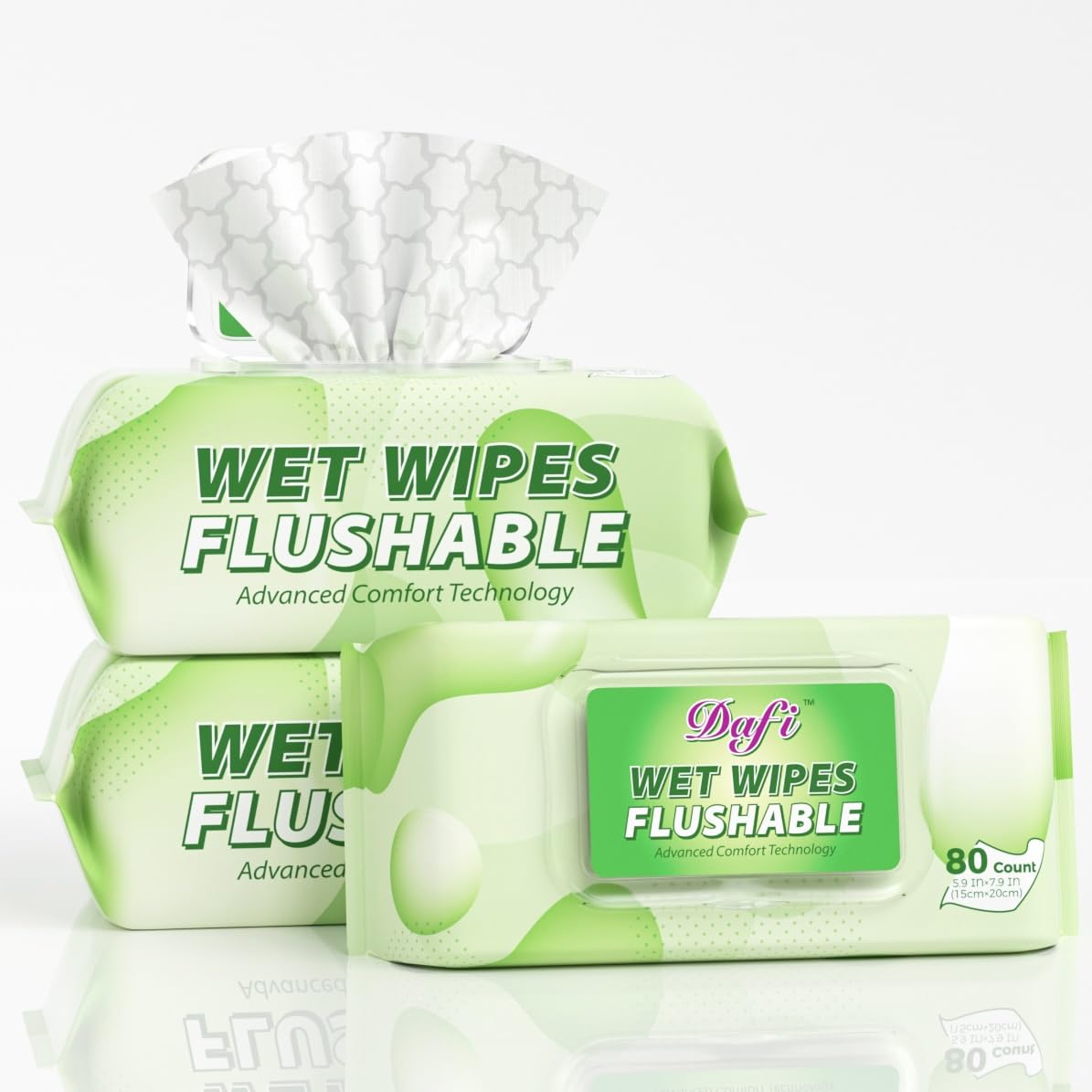 DAFI Flushable Wipes for Adult Wet Wipes, Total 720 Unscented Toilet Wipes Flushable, No Alcohol & 100% Plant Based Fibers, Septic and Sewer Safe Pack of 9