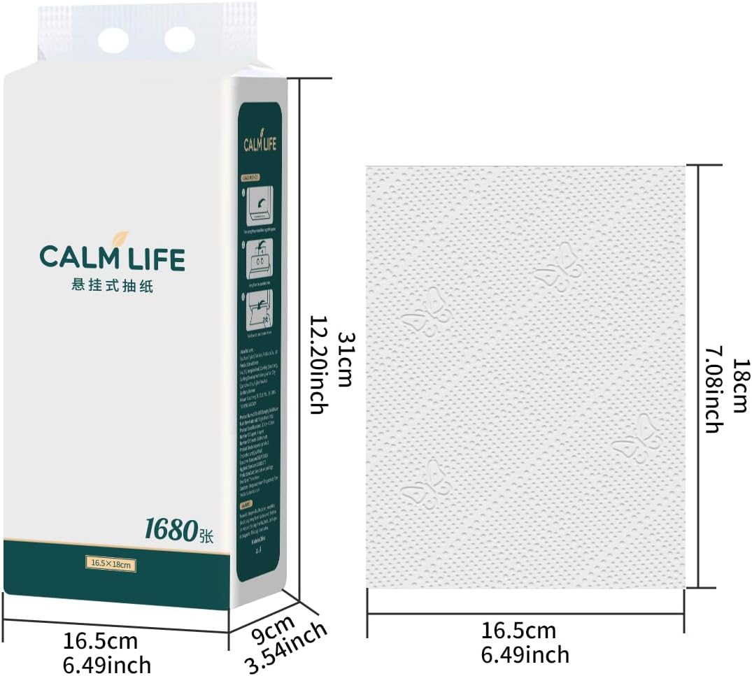 Soft Facial Tissues 4-Ply Hanging Design, 4 Pack (6,720 Sheets Total) Tissues for Bathroom, Kitchen, and Car Ultra Soft, High-Capacity Wall Mount Space-Saving Paper Tissue