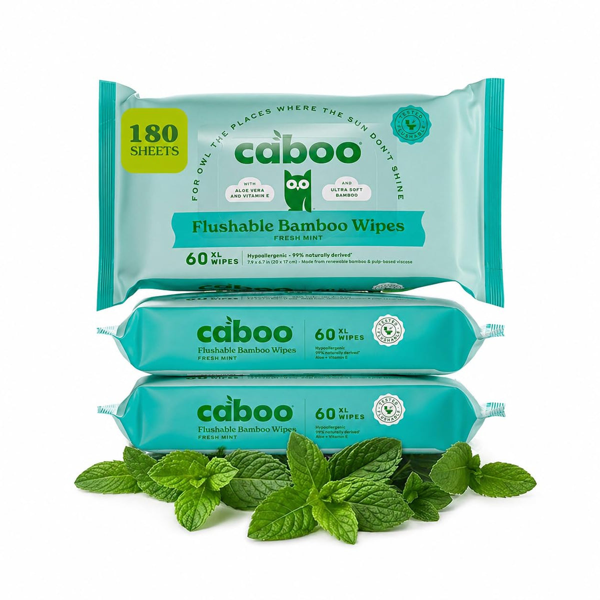 Caboo Tree Free Flushable Wipes, Septic Safe, 180 Wipes