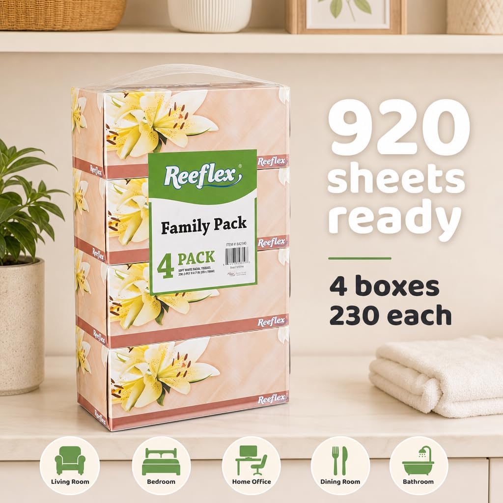 Reeflex Facial Tissues, 2-Ply Soft Facial Tissue - 4 Boxes,