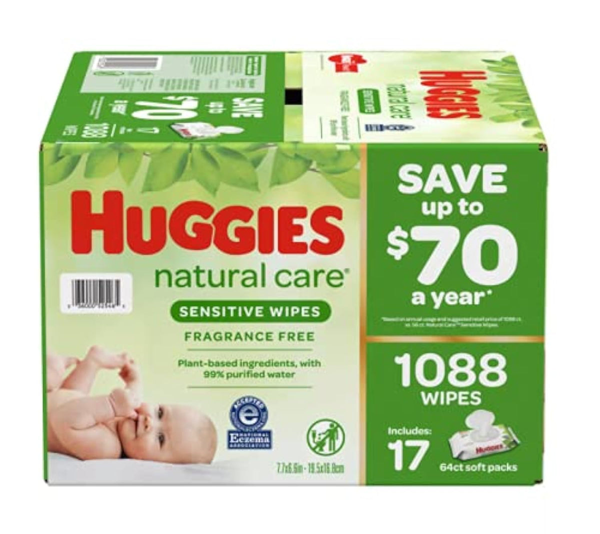 Huggies Natural Care Sensitive Baby Wipes, Unscented, 1 Pack, 56 Wipes
