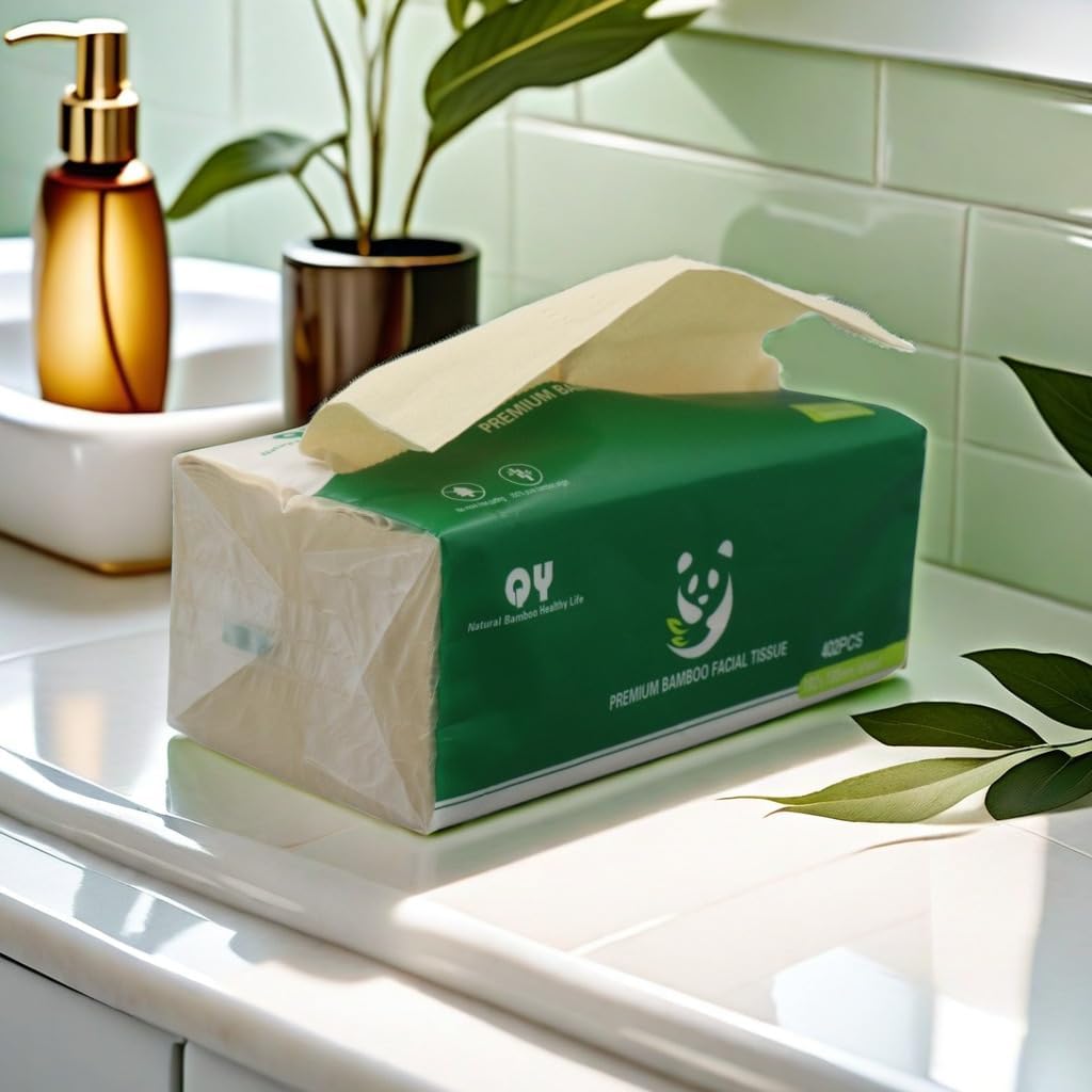 Soft Durable Bamboo Facial Tissues - 3 Ply Natural Unbleached Facial Paper Dry or Wet Use 12 Packs（134 Tissue per Pack, 1608 Tissues Total）