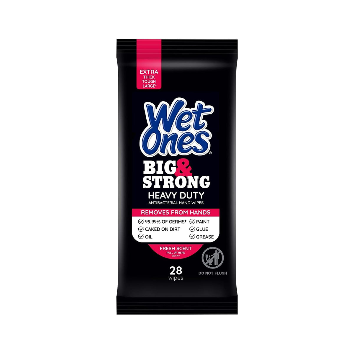 Wet Ones Big & Strong Antibacterial Hand Wipes, Fresh Scent, 28 ct (6 Pack)