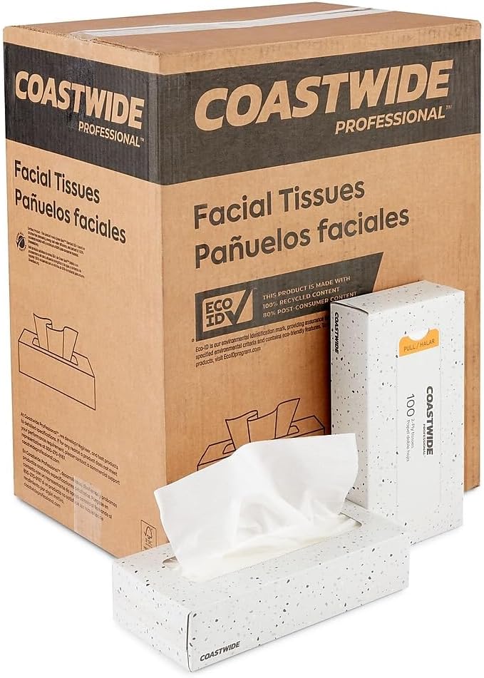 Coastwide Professional Recycled Facial Tissue, 2-Ply, 30 Boxes/Ctn