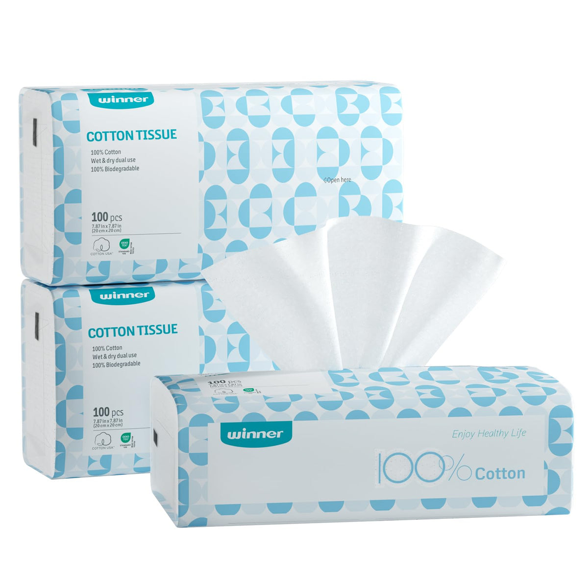 Winner Disposable Face Towels, 100% Cotton, 600 Count (Pack of 6)