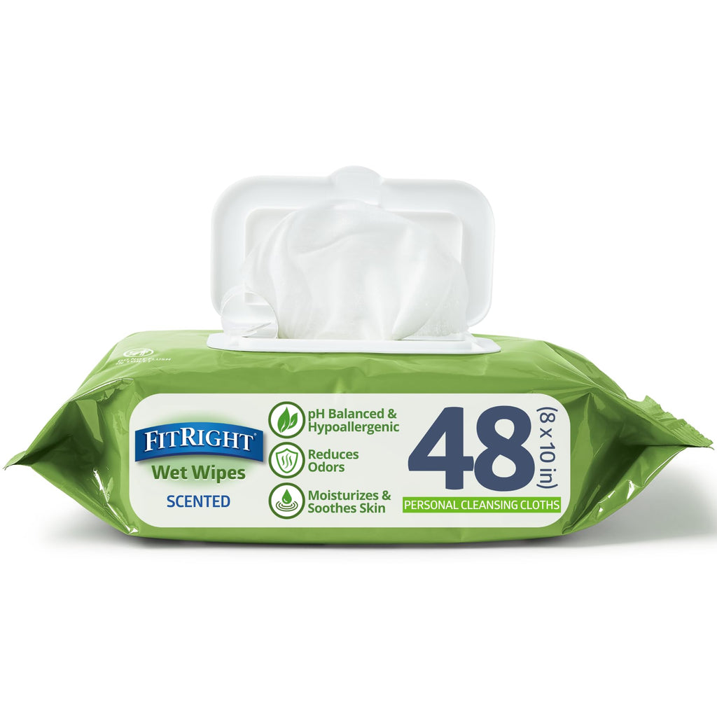 FitRight Personal Cleansing Wipes with Aloe 8x10 Unscented 600 Count