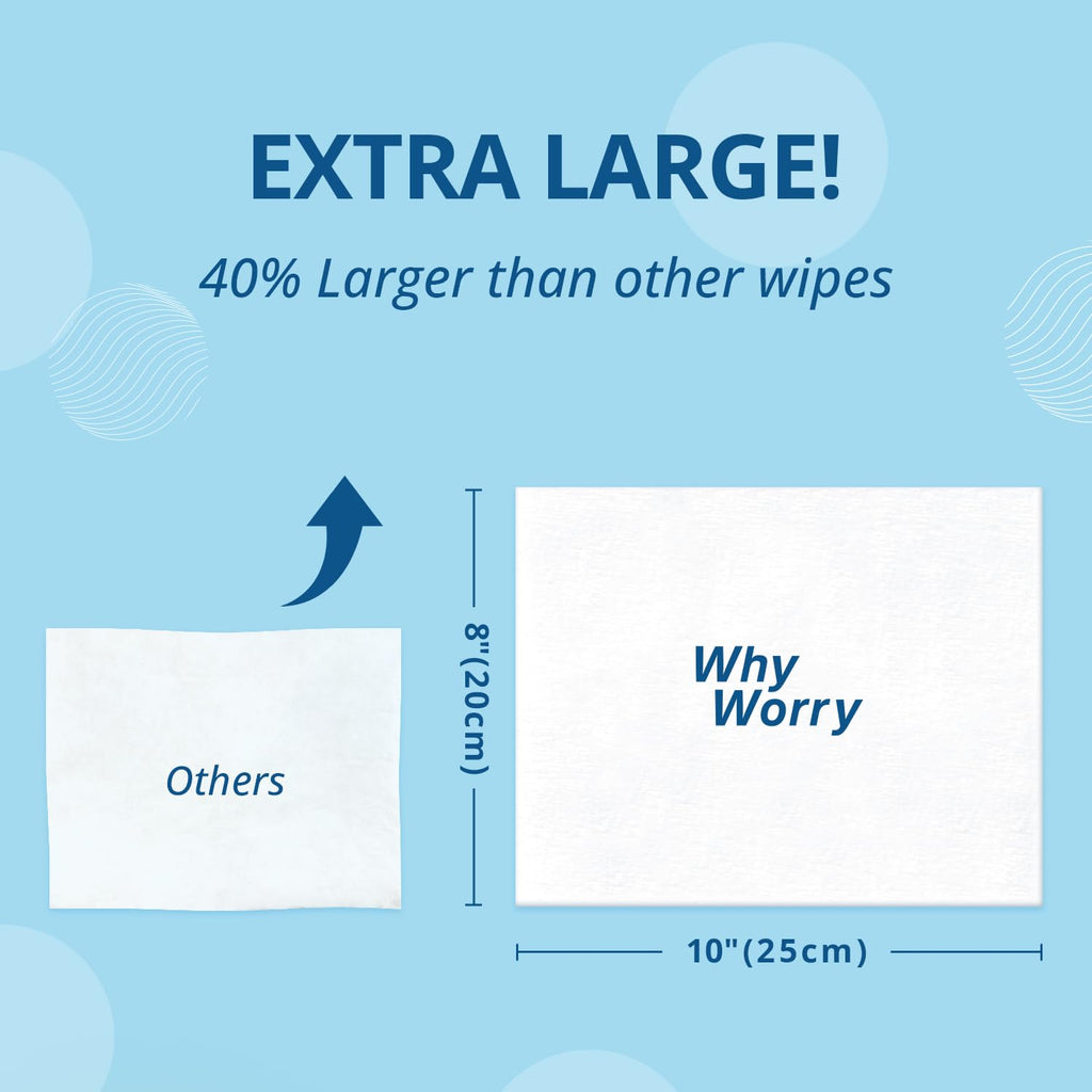 WhyWorry Flushable Wipes for Adults, Sea Incense, 8" x 10", 144 Count