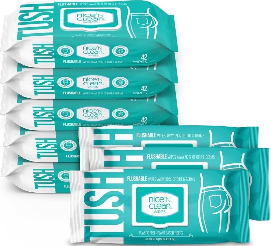 Nice 'N Clean Adult Flushable Wipes (3 x 60 Count) | Personal Cleansing Wipes Made from Plant-Based Fibers | Infused with Aloe & Vitamin E