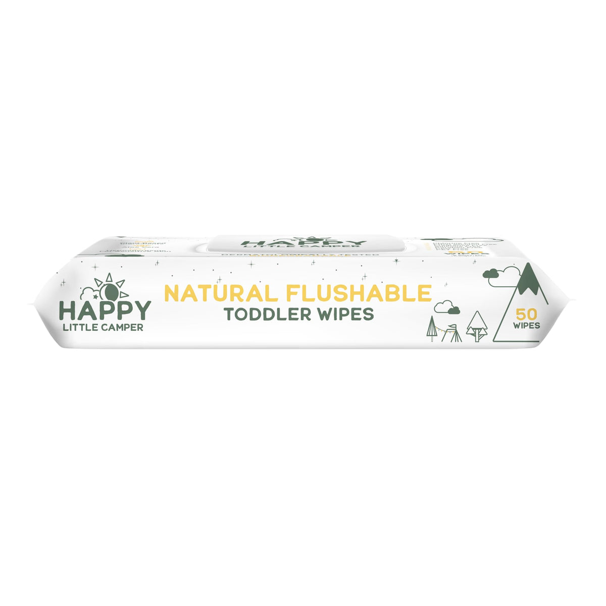 Happy Little Camper Natural Flushable Wipes - Hypoallergenic & Chlorine-Free Wet Wipes with Aloe Vera, Chamomile and Pomegranate Extract - Unscented Baby Wipes Safe for Sensitive Skin - 50 Count