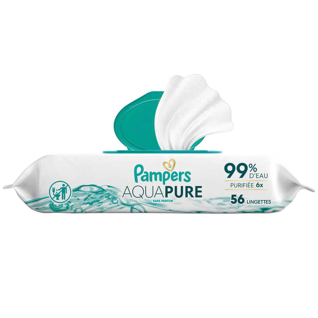 Pampers Aqua Pure Baby Wipes, 99% Water, Fragrance Free, Unscented, Water Based, Multi-Use, 896 Wipes Total (16X Flip-Top Packs) [Packaging May Vary]