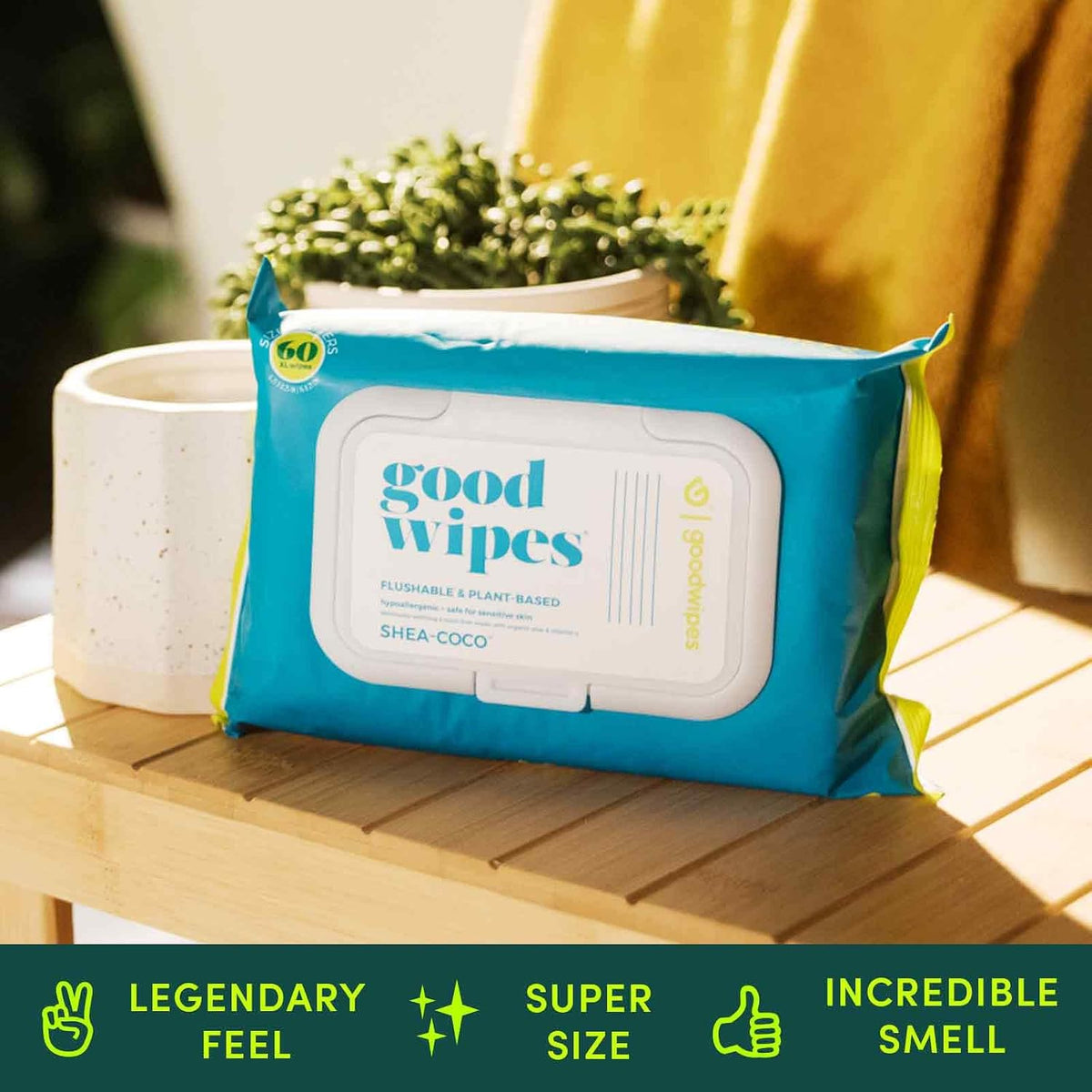 goodwipes Flushable Butt Wipes Made with Vitamin E & Aloe - Soft & Gentle Wet Wipe Dispenser for Home Use, Septic & Sewer Safe - Largest Adult Toilet Towelettes - Shea-Coco, 180 Count (3 Packs)