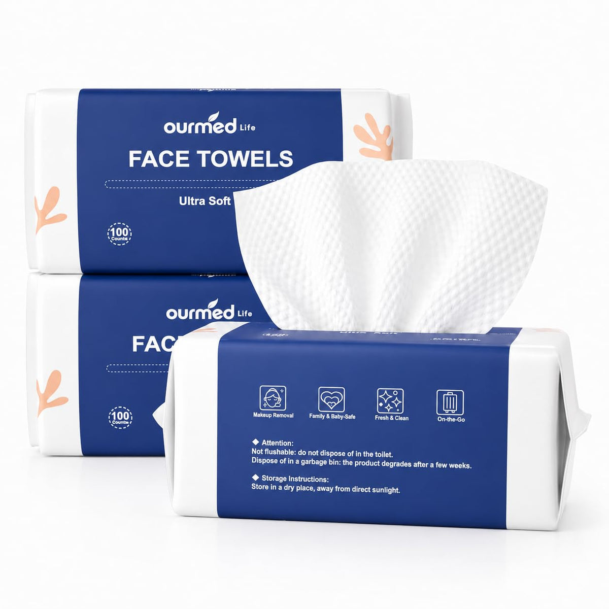 Ourmed Life Clean Face Towels Disposable, Ultra Soft & Absorbent, 240 Ct
