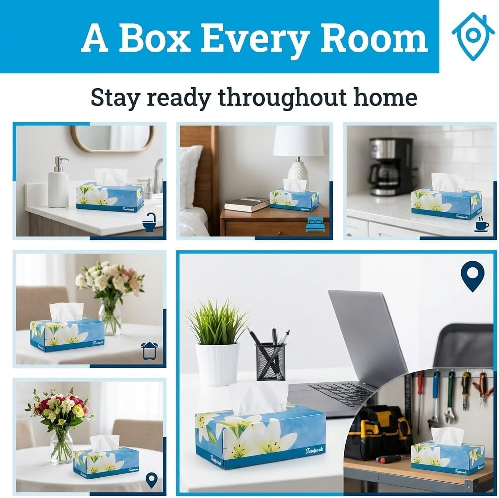Finetouch Facial Tissues Boxes Bulk, Soft 2-Ply, 130 Sheets, 6 Pack