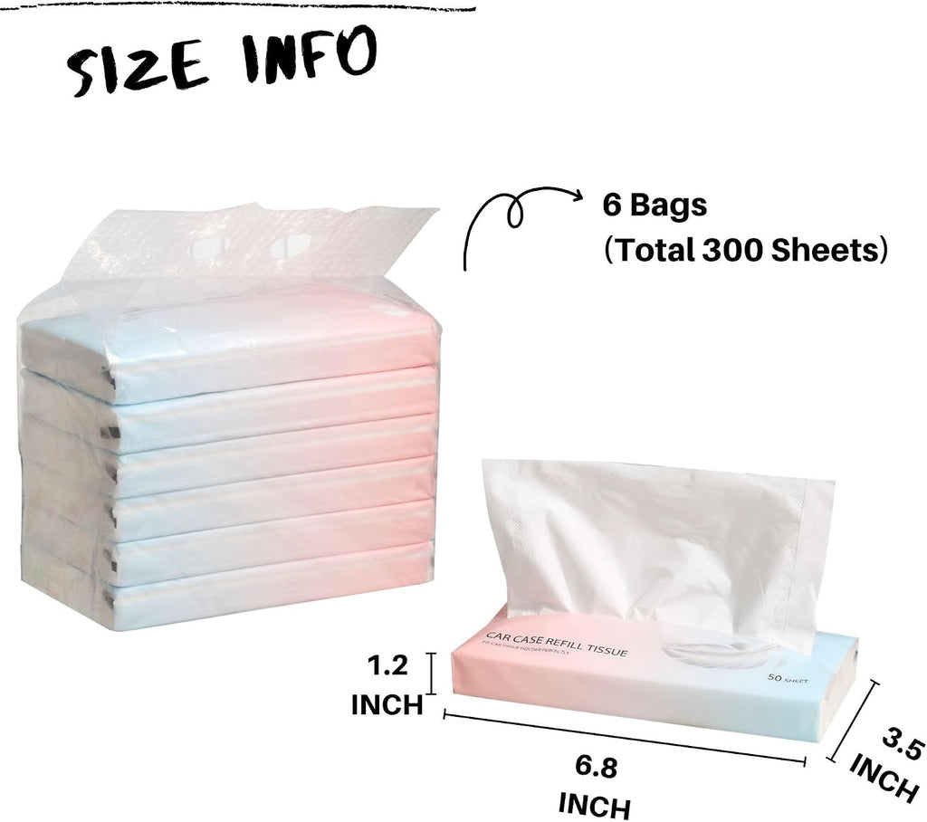 Car Tissue Refills 300 Sheets Facial Tissues Refills for Car Visor Tissue Holder, Travel Tissue Tubes Box Container Perfect Fit for Car Cup Holder