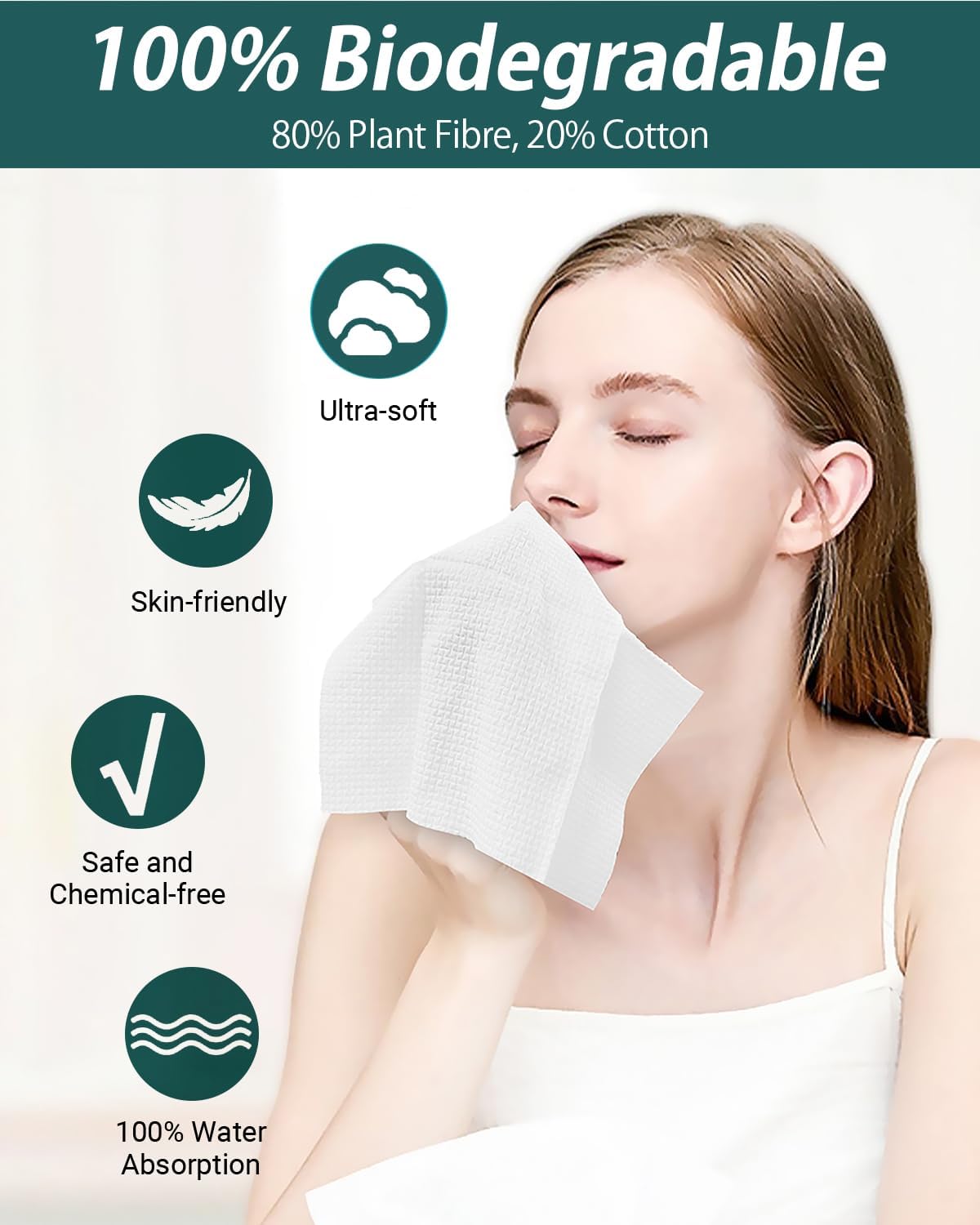 Disposable Face Towels, Large 10"× 12" Clean Face Towels 100 Count