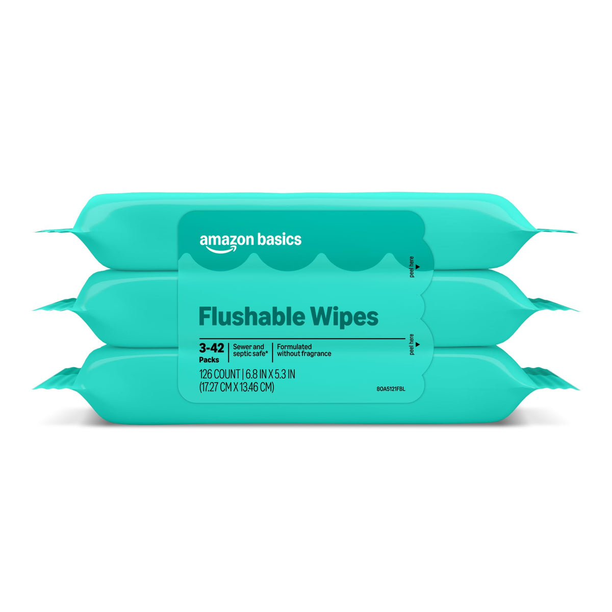 Amazon Basics Flushable Wipes, Fragrance Free, Adult Wet Wipes,126 Count (3 Packs of 42), Packaging May Vary