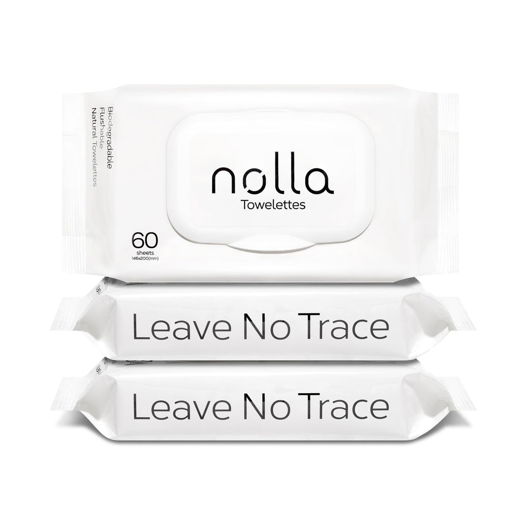 Nolla Flushable Wipes, 100% Plant-Based, Plastic-Free and Biodegradable - For Adults and Kids - Unscented + Soothing Aloe and Vitamin E 360 Count (6 Packs of 60)