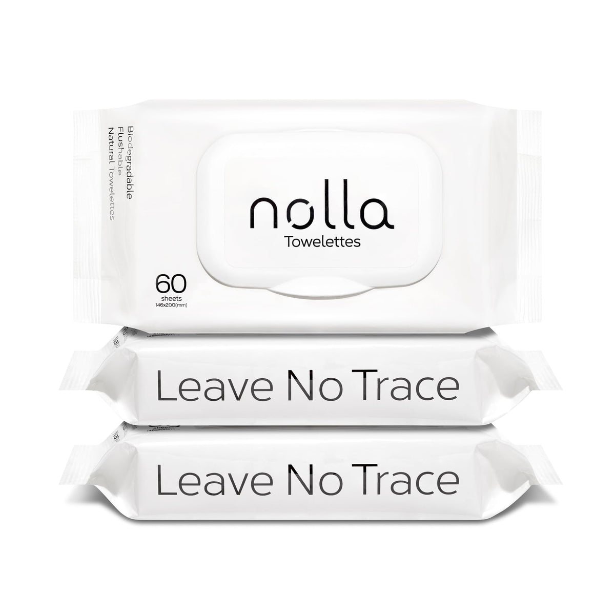 Nolla Flushable Wipes, 100% Plant-Based, Plastic-Free and Biodegradable - For Adults and Kids - Unscented + Soothing Aloe and Vitamin E 360 Count (6 Packs of 60)