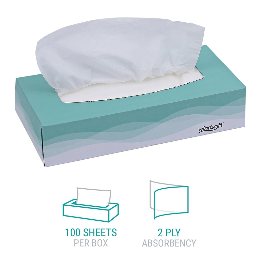 Windsoft 2360 Facial Tissue in Pop-Up Box, Box of 100 (Case of 30 Boxes)
