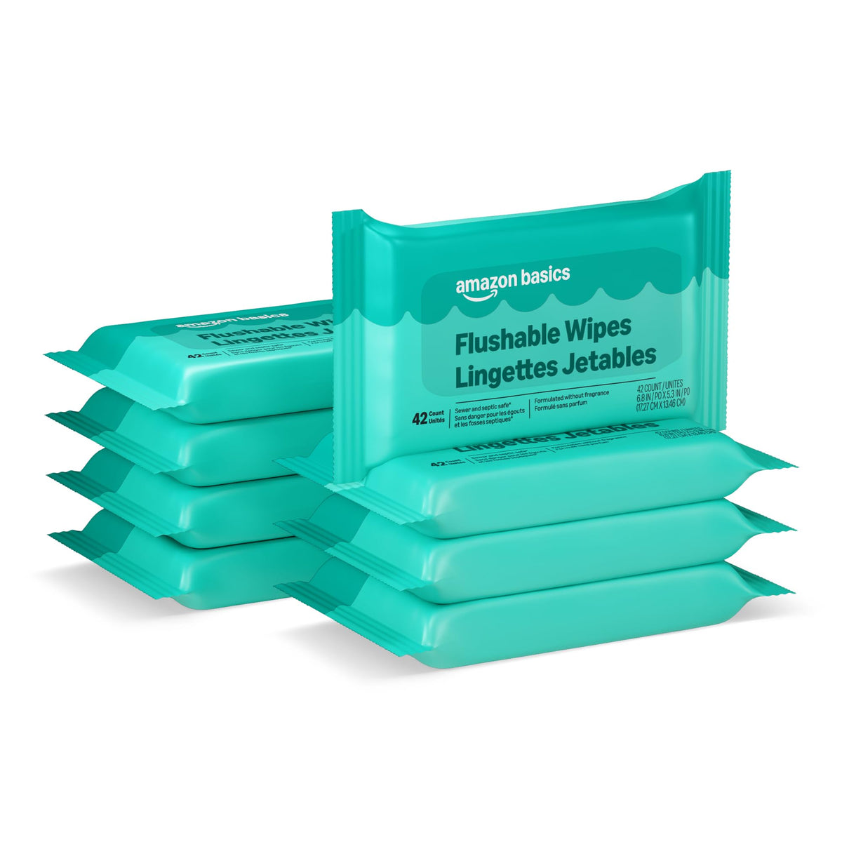 Amazon Basics Flushable Wipes, Fragrance Free, Adult Wet Wipes,126 Count (3 Packs of 42), Packaging May Vary
