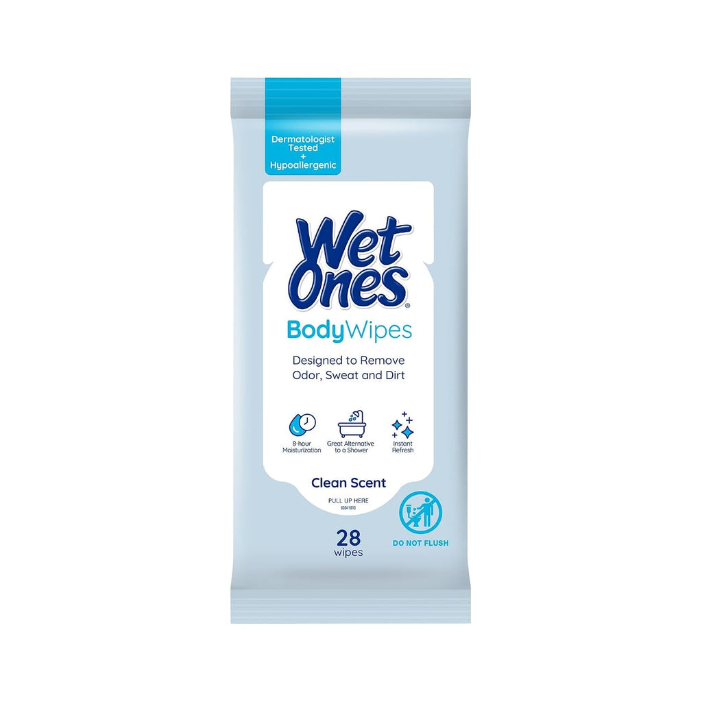 Wet Ones Body Wipes, Clean Scent, 28 ct (6 Pack)
