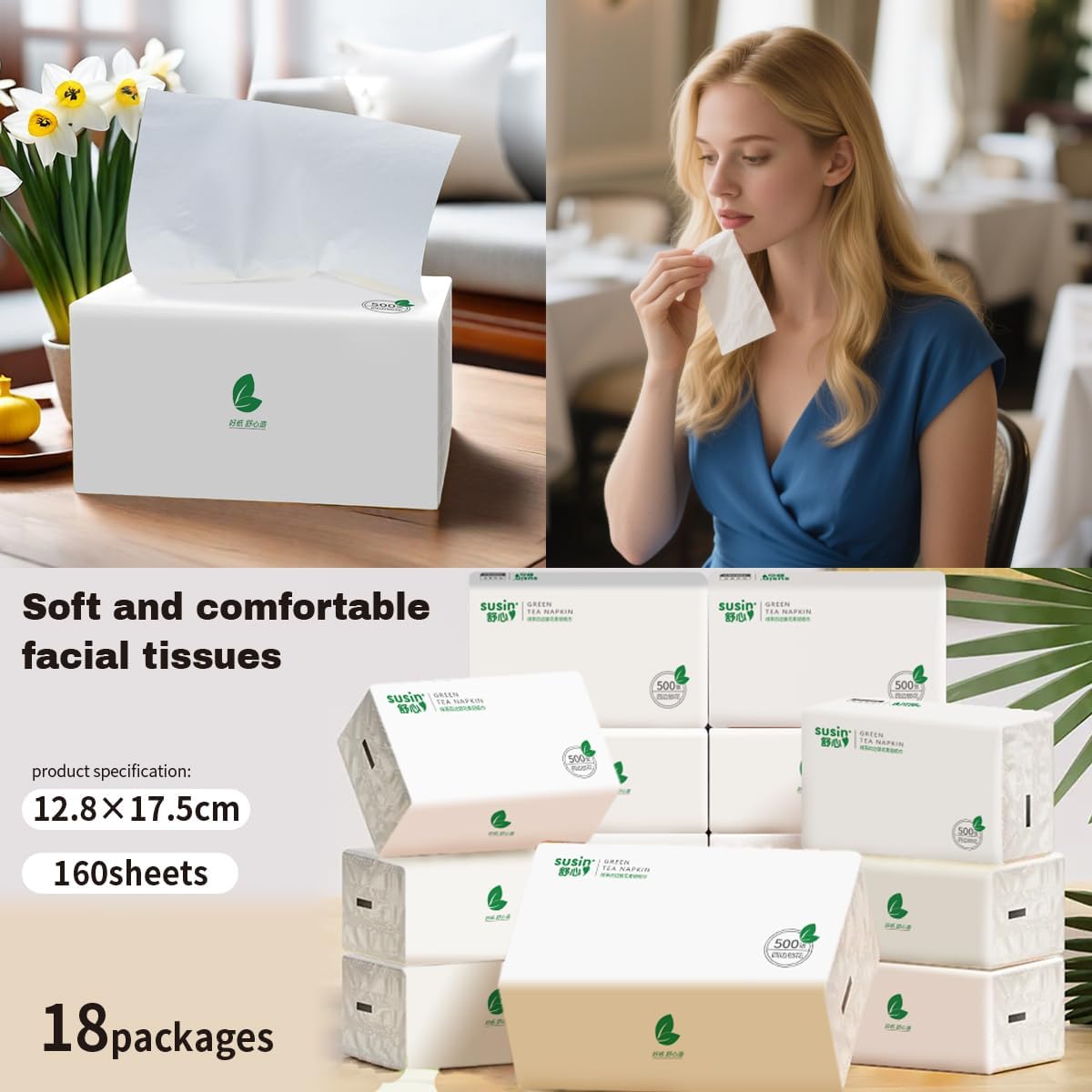 Small Facial Tissues 9000 Sheets of 18 Packs [Not in Box] 5-Ply 1800 Draws Extra Thick & Ultra Soft Travel Paper Tissues, Unscented Bulk Supply Soft Pack Household Tissues for Home, Office and School