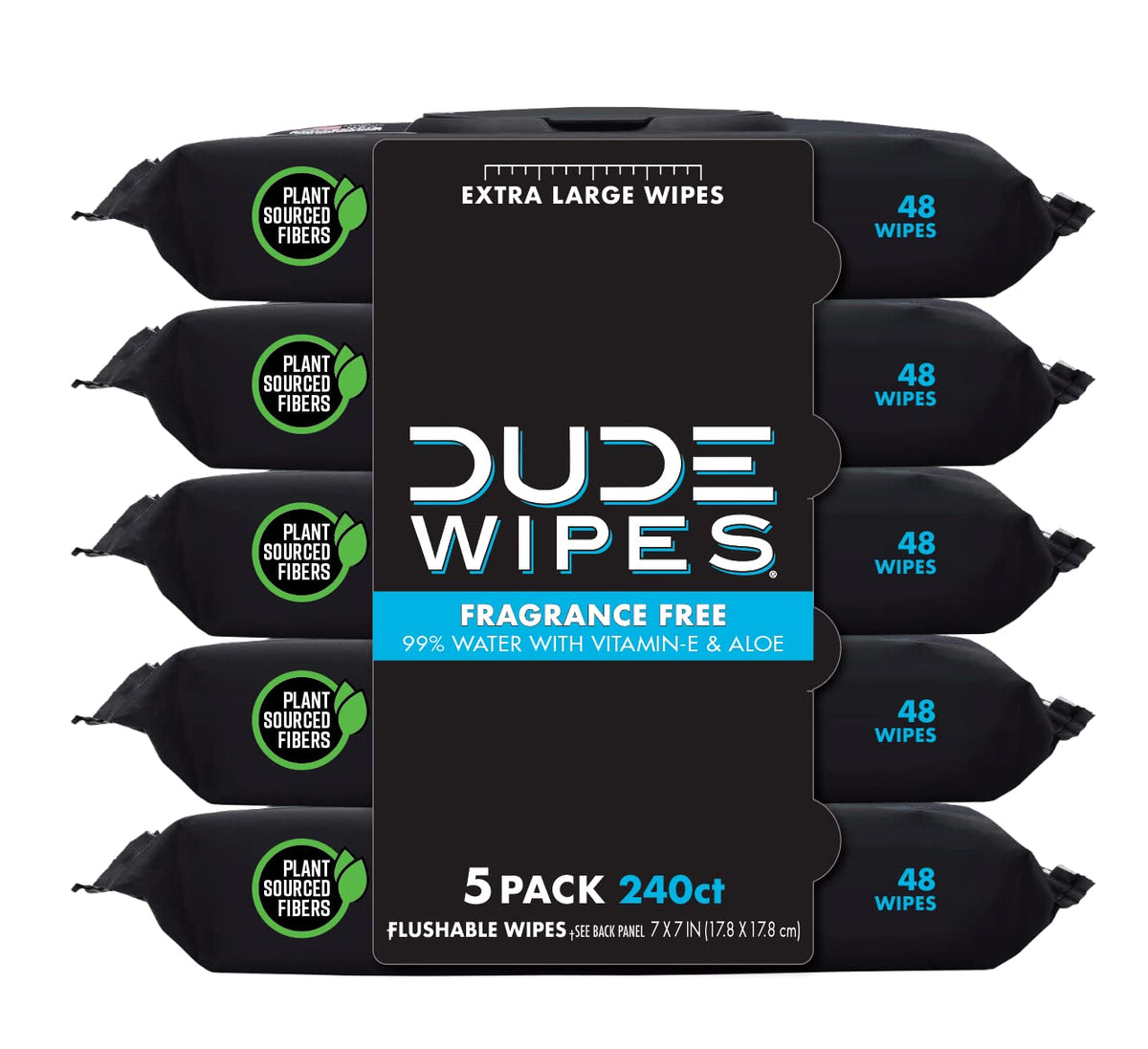 DUDE Wipes - Flushable Wipes - 8 Pack, 336 Count - Unscented Extra-Large Adult - Vitamin-E & Aloe - Septic and Sewer Safe