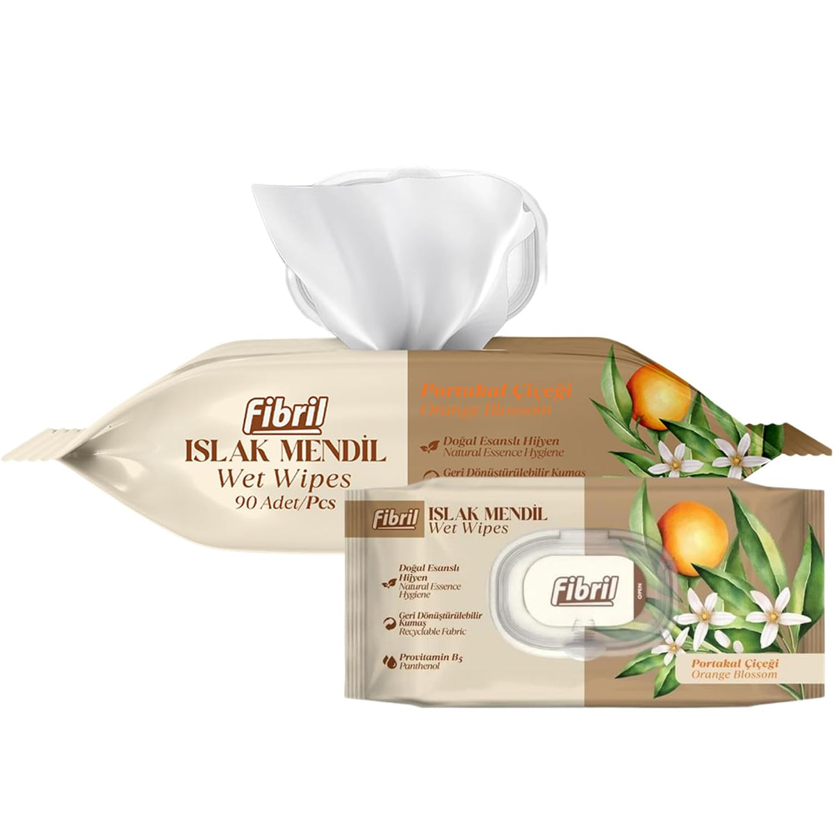 Fibril Multi-Purpose Wet Wipes – Gentle on Sensitive Skin, Paraben & Alcohol-Free, Resealable Flip-Top Lid | Daily Cleansing Wipes for Body, Hand & Face | Orange Blossom (1 Pack, 90 Count)