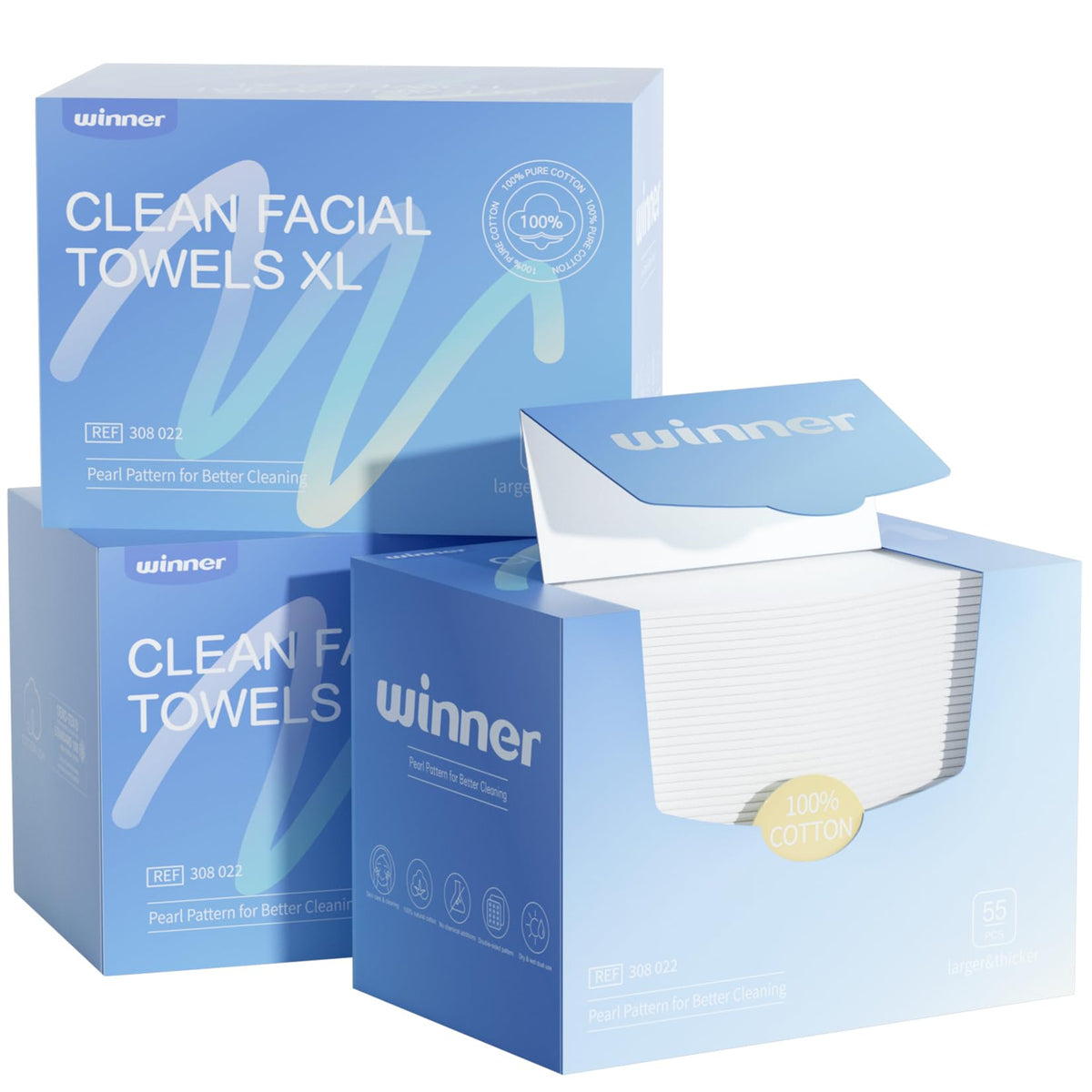 Winner XL Disposable Face Towels, 100% Cotton, 55 Count (Pack of 1)