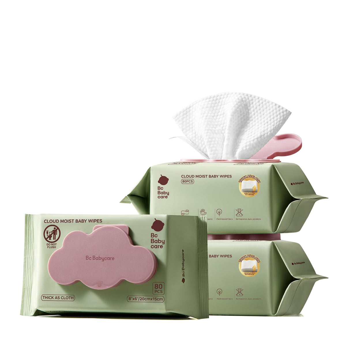 Bc Babycare Cloud Moist Baby Travel Wipes, 6 Pack, On The Go Pocket Size, Ultra Thick, 99% Water, Unscented, Hypoallergenic for Sensitive Skin, Biodegradable